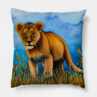 Cute Baby Lion  Cub Watercolor Digital Art Perfect original artwork for a baby or child's room. Pillow