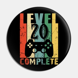 Vintage 20th Wedding Anniversary Level 20 Complete Video Gamer Birthday Gift Ideas Pin