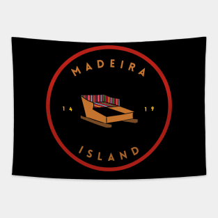 Madeira Island 1419 logo with the traditional toboggan ride/carro de cesto in colour Tapestry