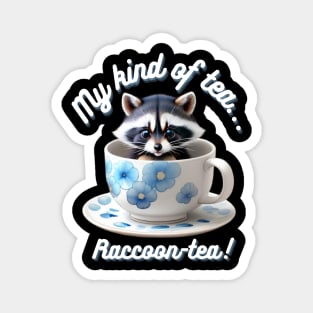 Cute Raccoon Blue Floral Tea Cup And Saucer Magnet