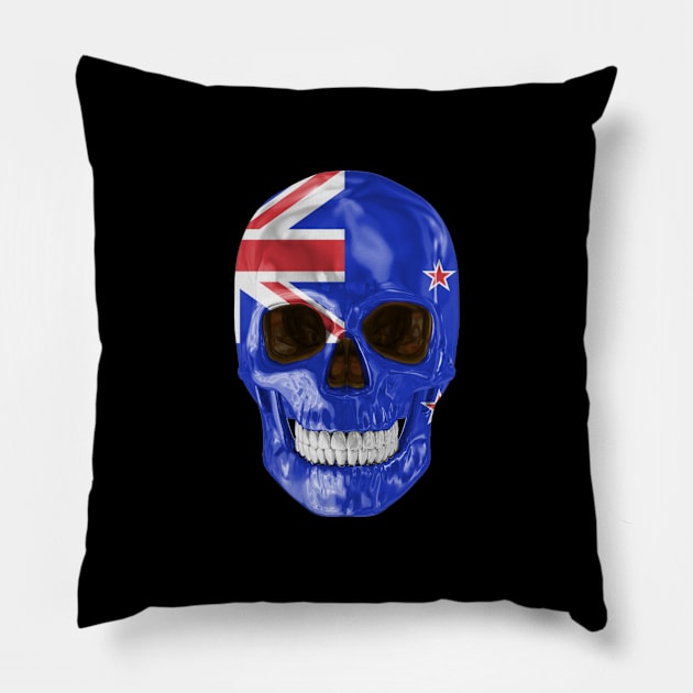 New Zealand Flag Skull - Gift for New Zealander With Roots From New Zealand Pillow by Country Flags