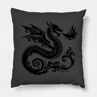 Mystical Black Dragon Tribal Art Fantasy Pillow