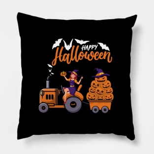 Happy Halloween costume witch Riding Tractor Boys Kids Pillow