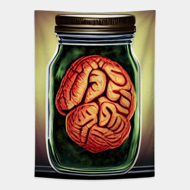 Vintage PIckled Brain in Jar for Halloween Tapestry by OrionLodubyal