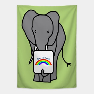 Gray Elephant says Be Kind with Rainbow Tapestry