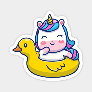 Cute Unicorn Floating With Swimming Duck Cartoon Magnet