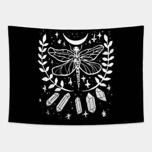 Dragonfly, Crystals, Magical Witchy Goth Tapestry