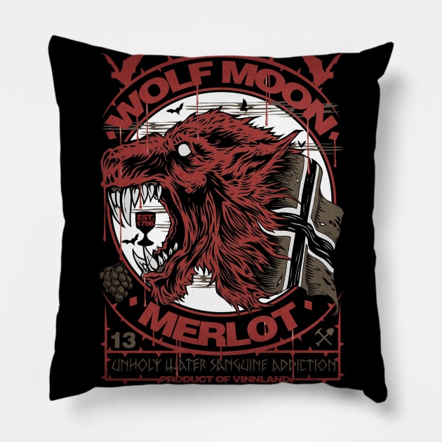 "WOLF MOON MERLOT" Pillow by joeyjamesartworx