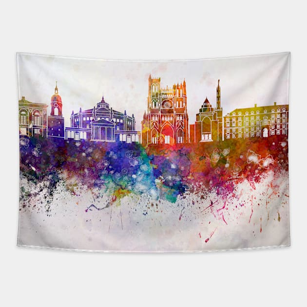 Amiens skyline in watercolor background Tapestry by PaulrommerArt