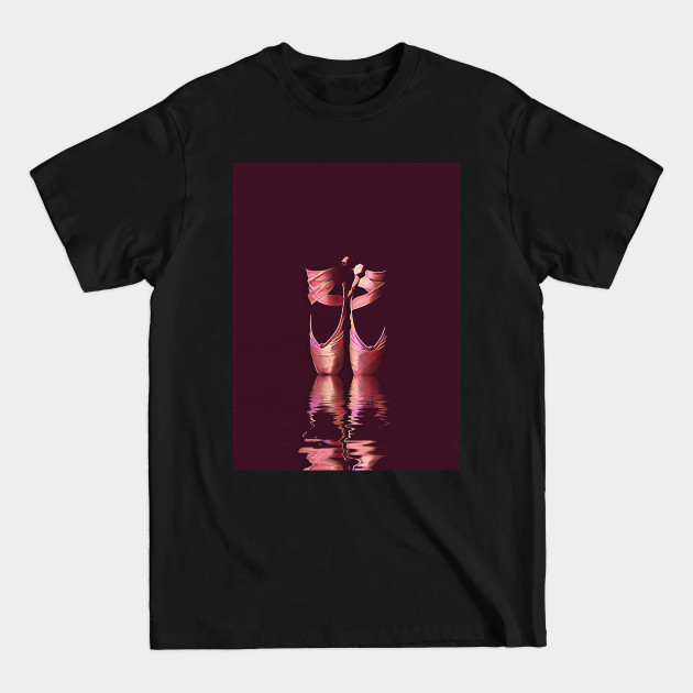 Discover Minimal Pink Ballet Pointe Shoes on Ballerina Feet Classically Dancing on Water with Grace and Reflection - Ballet - T-Shirt