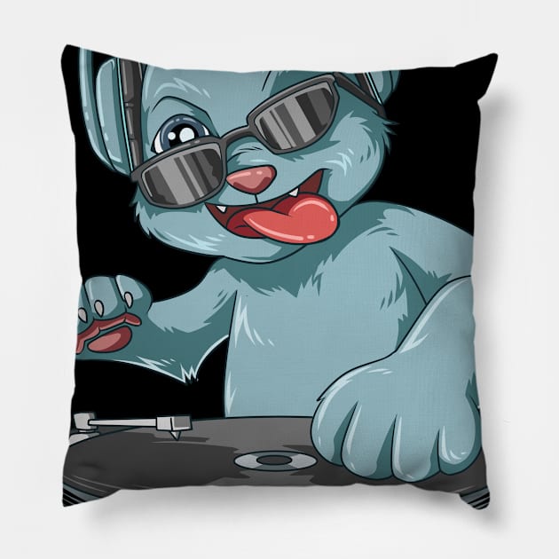 DJ Cat with headphones at the turntables Pillow by melostore