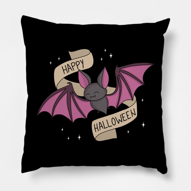 Cute Halloween Bat Pillow by valentinahramov