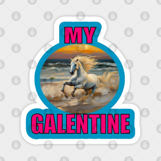 My galentine white horse in the surf Magnet by sailorsam1805