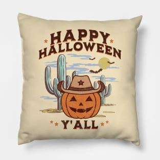 Western Halloween Happy Halloween Y'all Jack O Lantern Retro Pumpkin Pillow