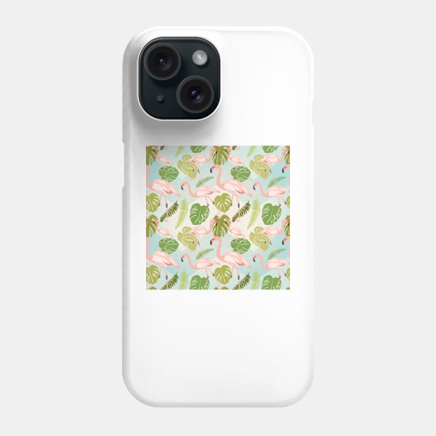 Hand drawn pink flamingo and monstera leaves. Seamless pattern Phone Case by AnaMOMarques