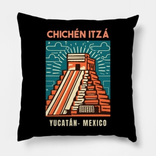 A Vintage Travel Art of Chichén Itzá - Mexico Pillow