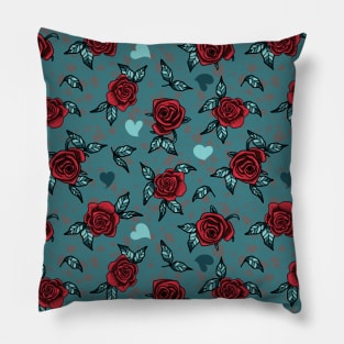 Gothic Red Roses and Hearts Pillow