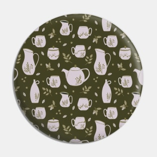 Pattern with ceramic kitchenware, blueberry and leaves Pin