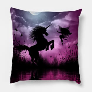 Wonderful unicorn with cute fairy in the night Pillow