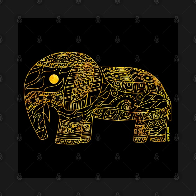 golden elephant mandala in safari zentangle ecopop art by jorge_lebeau