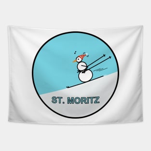 Frosty the Snowman skiing in St. Moritz Tapestry