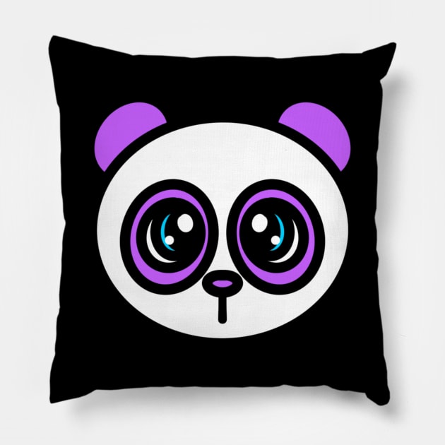 Purple Panda Head - 1000Pandas by Amanda Roos Pillow by 1000 Pandas