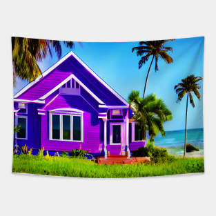 Beautiful Purple Color House in Beach Art Tapestry