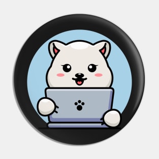 Cute polar bear with laptop cartoon design Pin