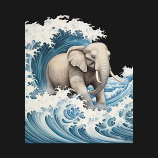 Japanese Kawaii Elephant Great Wave Off Kanagawa T-Shirt