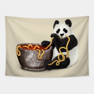 Panda Eating Noodles Tapestry