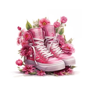 Sneakers With Pink Flowers Watercolour Painting T-Shirt