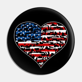 Heart shape made of guns, american flag, black Pin