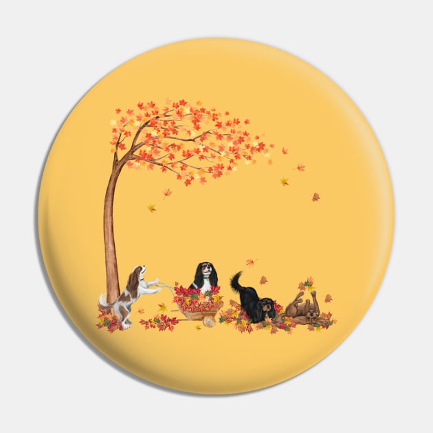 Four Cavalier King Charles Spaniels Playing in Fall Leaves Pin by Cavalier Gifts