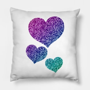 Blue Purple Gradient Glitter Hearts Pillow