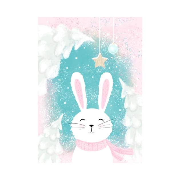 Christmas Cute Bunny Pink and Mint by in_pictures