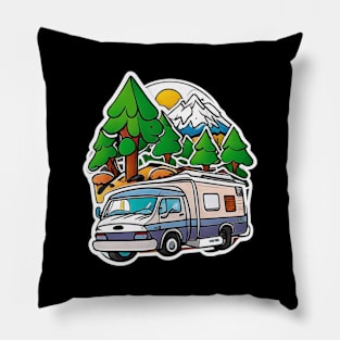 Camping Sunset Vintage Retro Art Funny Camp Pillow