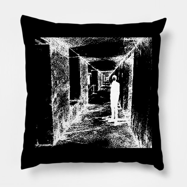 Nihei Blame! - Pixel Art (White on Black) Pillow by RAdesigns