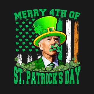 Merry 4th Of St Patrick's Day Leprechaun Hat Funny Joe Biden T-Shirt