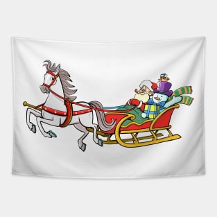 Santa Claus and Snowman in a horse-drawn sleigh Tapestry