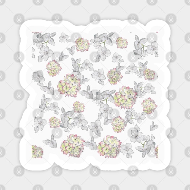 Grey and Pink Hydrangea pattern Magnet by ArtistAnnieK