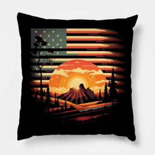 Vintage USA flag sunset Pillow