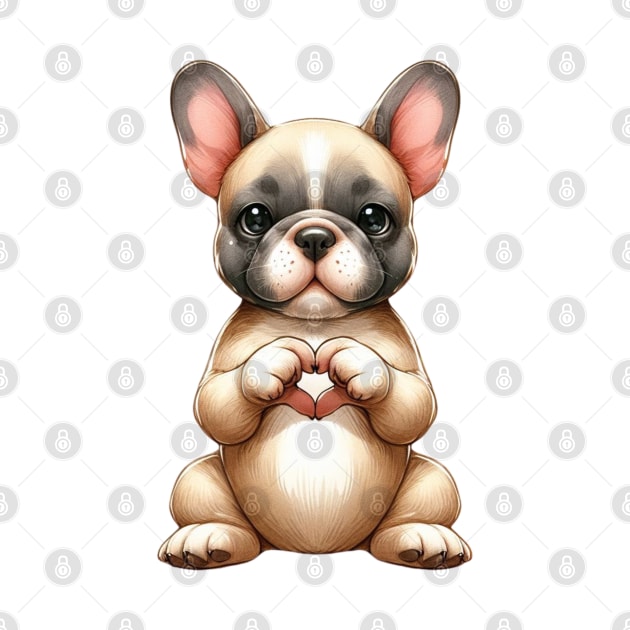 Valentine French Bulldog Giving Heart Hand Sign by Chromatic Fusion Studio