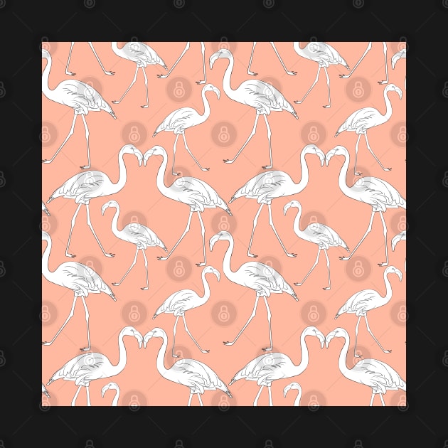 Hand drawn flamingo black outline sketch. Seamless pattern vector by AnaMOMarques