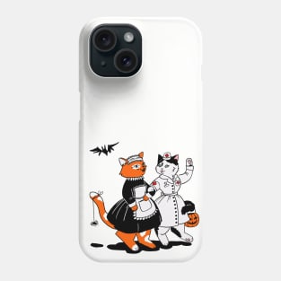 two cats in costumes nurse and maid trick and threats Phone Case