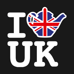 I love UK Union Jack Flag United Kingdom British teapot T-Shirt