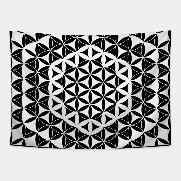 Sacred Geometry Hexagons Black White Pattern Tapestry by dcveta