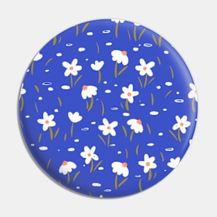 Pattern with cute daisy flowers on blue background Pin