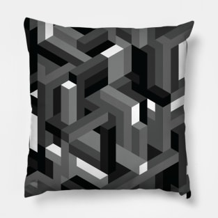Black and White Isometric Maze Pillow