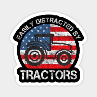 Easily Distracted by Tractors for Patriotic Farmer Vintage Magnet