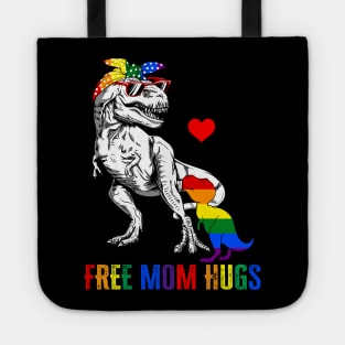 LGBT Free Mom Hugs Dinosaur Rex Mamasaurus Ally Rainbow Flag Tote